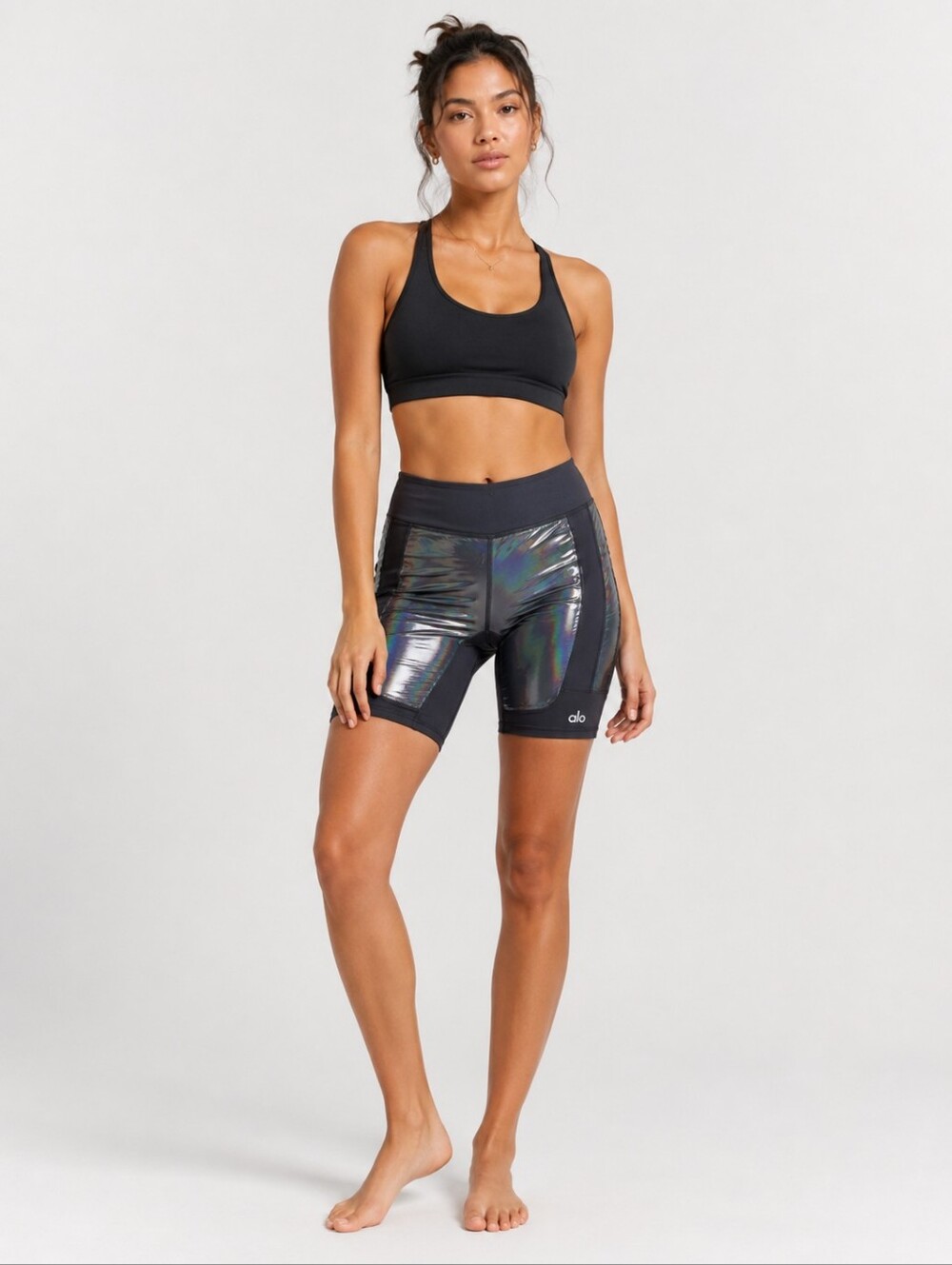 ALO Yoga High-Waist Galaxy Star Biker Shorts Black Womens Sz XS